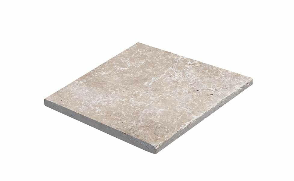 Travertin, dalle de sol ou murale en pierre naturelle CLASSHADE, bords adoucis, surface vieillie, 20 cm x 20 cm x 1 cm - PALETTE COMPLETE