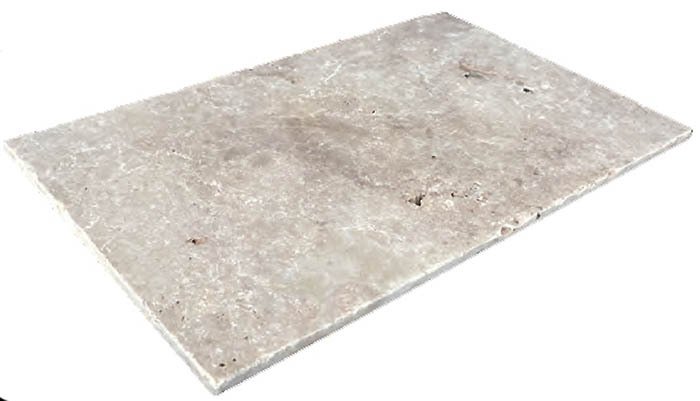 Travertin, dalle de sol ou murale en pierre naturelle RUSTIC, bords adoucis, surface vieillie, 91,5 cm x 61 cm x 1,2 cm - PALETTE COMPLETE