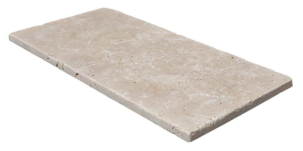 Travertin, dalle de sol ou murale en pierre naturelle CLASSHADE, bords adoucis, surface vieillie, 20,3 cm x 40,6 cm x 1,2 cm - PALETTE COMPLETE