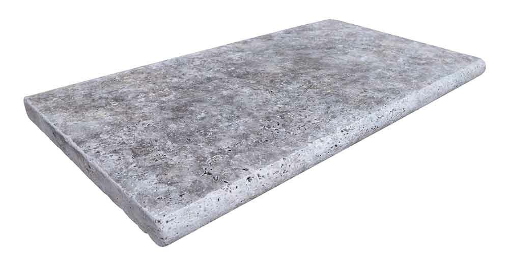 Margelle de piscine ou couvertine TITANIUM GREY, 1 bord demi-rond, surface vieillie, 33 cm x 61 cm x 3 cm