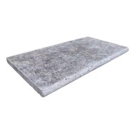 Margelle de piscine ou couvertine TITANIUM GREY, 1 bord demi-rond, surface vieillie, 33 cm x 61 cm x 3 cm
