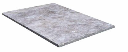 Vignette Travertin, dalle de sol ou murale en pierre naturelle TITANIUM GREY, bords adoucis, surface vieillie, 40,6 cm x 61 cm x 1,2 cm