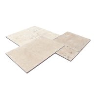 Travertin, dalle de sol ou murale en pierre naturelle CAPLIGHT, bords adoucis, surface vieillie, opus 4 formats - PALETTE COMPLETE