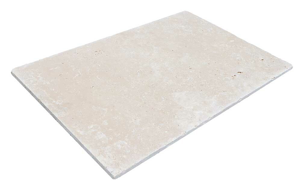Travertin, dalle de sol ou murale en pierre naturelle CAPLIGHT, bords adoucis, surface vieillie, 40,6 cm x 61 cm x 1,2 cm - PALETTE COMPLETE