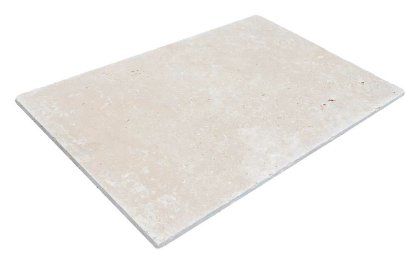 Vignette Travertin, dalle de sol ou murale en pierre naturelle CAPLIGHT, bords adoucis, surface vieillie, 40,6 cm x 61 cm x 1,2 cm