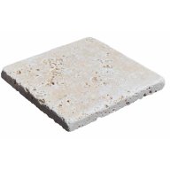 Travertin, dalle de sol ou mural en pierre naturelle CAPLIGHT, bords adoucis, surface vieillie, 10 cm x 10 cm x 1 cm - PALETTE COMPLETE