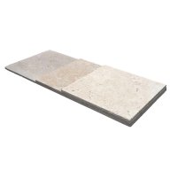 Travertin, dalle de sol ou murale en pierre naturelle CLASSHADE, bords adoucis, surface vieillie, largeur 40,6 cm x longueur libre x 1,2 cm - PALETTE COMPLETE
