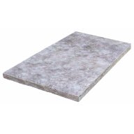 Travertin, dalle de sol en pierre naturelle TITANIUM GREY, bords adoucis, surface vieillie, 40,6 cm x 61 cm x 3 cm