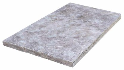 Vignette Travertin, dalle de sol en pierre naturelle TITANIUM GREY, bords adoucis, surface vieillie, 40,6 cm x 61 cm x 3 cm