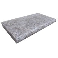 Margelle de piscine ou couvertine TITANIUM GREY, 1 bord demi-rond, surface vieillie, 33 cm x 61 cm x 5 cm