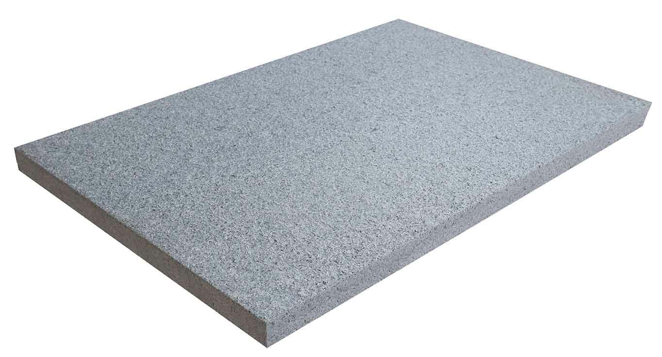 Dalles en granit gris OXFORD GREY, bords sciés, aspect flammé brossé, 40 cm x 60 cm x 3 cm - PALETTE COMPLETE