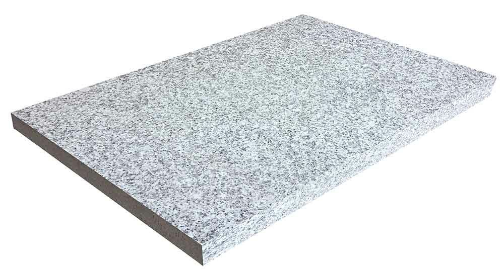 Dalles en granit gris OXFORD PEARL, bords sciés, aspect flammé brossé, 40 cm x 60 cm x 3 cm - PALETTE COMPLETE