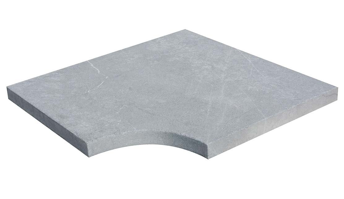 Angle rentrant en marbre NOBILY GREY, pour margelle de piscine , 48 cm x 48 cm x 3,2 cm, bord droit - PALETTE COMPLETE