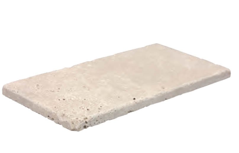 Travertin, dalle de sol ou murale en pierre naturelle CAPLIGHT, bords adoucis, surface vieillie, 10 cm x 20 cm x 1 cm - PALETTE COMPLETE