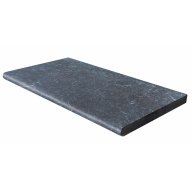Margelle de piscine ou couvertine en marbre noir BLACK PANTHER, 1 bord demi-rond, surface vieillie, 33 cm x 61 cm x 3,2 cm