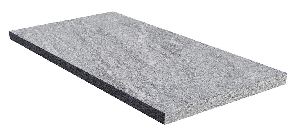 Dalle de sol POLAR COLD en granit, bords sciés, surface flammée brossée, 40 cm x 80 cm x 3 cm - PALETTE COMPLETE