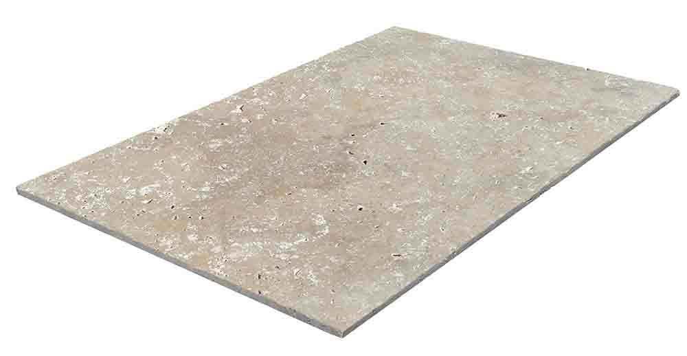 Travertin, dalle de sol ou murale en pierre naturelle STRONG MIX, bords adoucis, surface vieillie, 91,5 cm x 61 cm x 1,2 cm - PALETTE COMPLETE