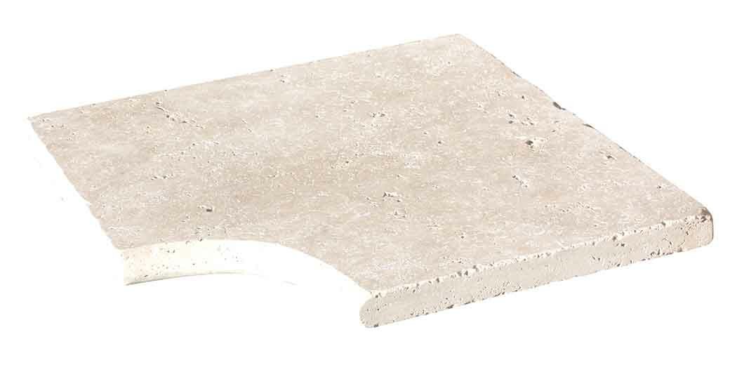 Angle rentrant pour margelle de piscine CAPLIGHT, 48 cm x 48 cm x 3 cm, bord demi-rond - PALETTE COMPLETE