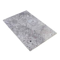 Travertin, dalle de sol ou murale en pierre naturelle SILVER GREY, bords adoucis, surface vieillie, 40,6 cm x 61 cm x 1,2 cm