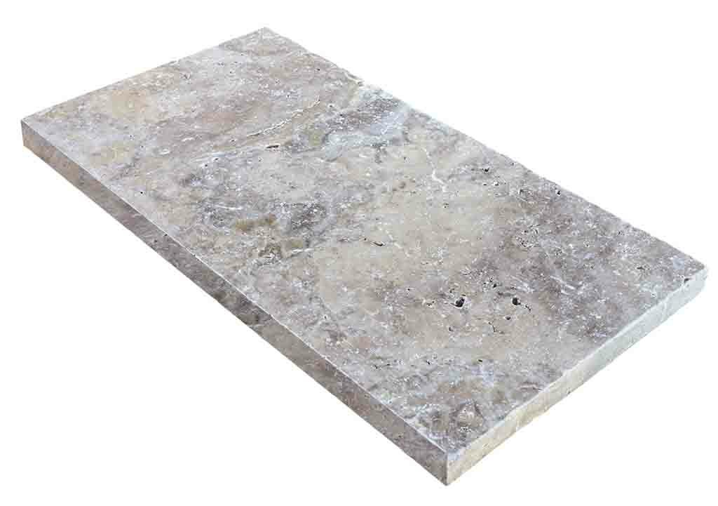 Margelle de piscine ou couvertine SILVER GREY, bords droits, surface vieillie, 33 cm x 61 cm x 3 cm - PALETTE COMPLETE