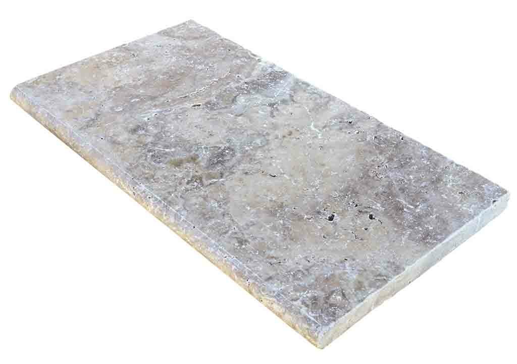 Margelle de piscine ou couvertine SILVER GREY, 1 bord demi-rond, surface vieillie, 33 cm x 61 cm x 3 cm - PALETTE COMPLETE