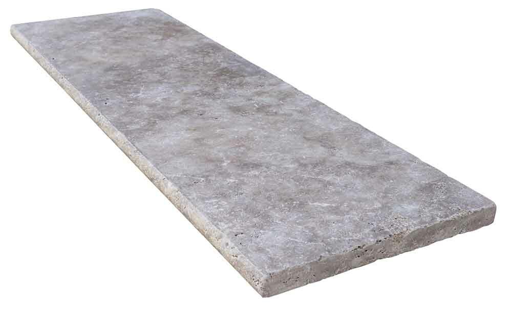 Margelle de piscine ou couvertine TITANIUM GREY, 1 bord demi-rond, surface vieillie, 33 cm x 100 cm x 3 cm - PALETTE COMPLETE