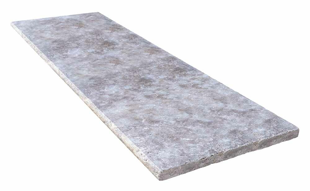 Margelle de piscine ou couvertine TITANIUM GREY, 1 bord demi-rond, surface vieillie, 63 cm x 150 cm x 3 cm