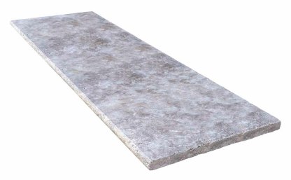 Vignette Margelle de piscine ou couvertine TITANIUM GREY, 1 bord demi-rond, surface vieillie, 63 cm x 150 cm x 3 cm