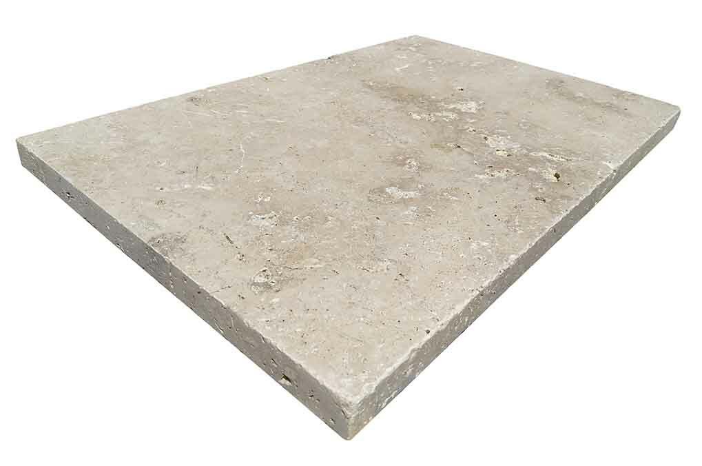 Travertin, dalle de sol ou murale en pierre naturelle STRONG MIX, bords adoucis, surface vieillie, 40,6 cm x 61 cm x 3 cm - PALETTE COMPLETE