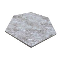 Travertin, dalle de sol ou murale en pierre naturelle TITANIUM GREY, bords adoucis, surface vieillie, hexagonale 11,6 cm x 23,2 cm x 1 cm - PALETTE COMPLETE