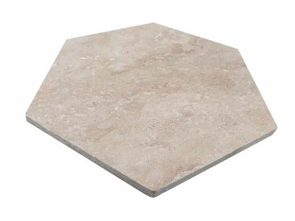 Vignette Travertin, dalle de sol ou murale en pierre naturelle CLASSHADE, bords adoucis, surface vieillie, hexagonale 11,6 cm x 23,2 cm x 1 cm