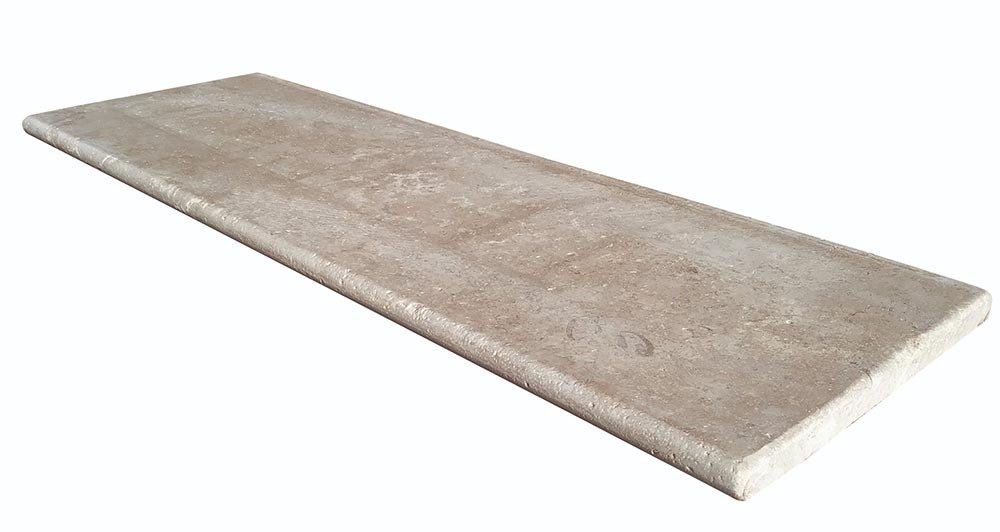 Margelle de piscine KHEOPS en pierre d'Egypte, surface vieillie, bord arrondi, 40 cm x 120 cm x 3 cm