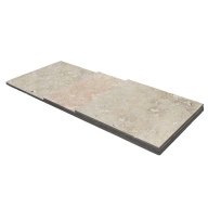 Travertin, dalle de sol ou murale en pierre naturelle STRONG MIX, bords adoucis, surface vieillie, largeur 40,6 cm x longueur libre x 1,2 cm - PALETTE COMPLETE