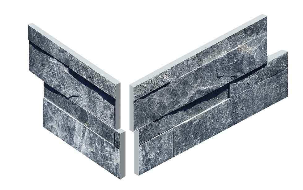 Parement mural d'angle pierre naturelle DENPASAR GREY - PALETTE COMPLETE