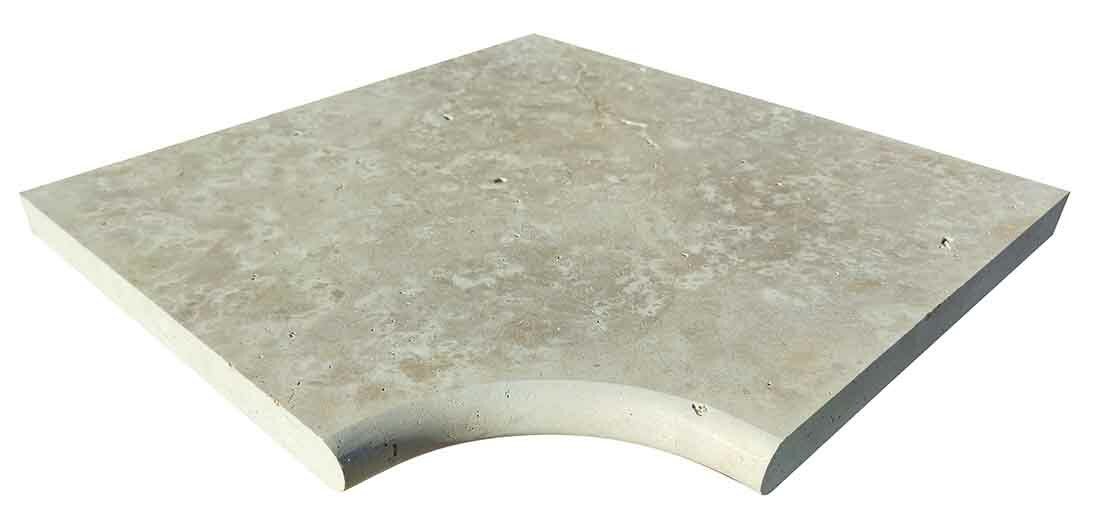 Angle rentrant pour margelle de piscine STRONG MIX, 48 cm x 48 cm x 3 cm, bord demi-rond - PALETTE COMPLETE