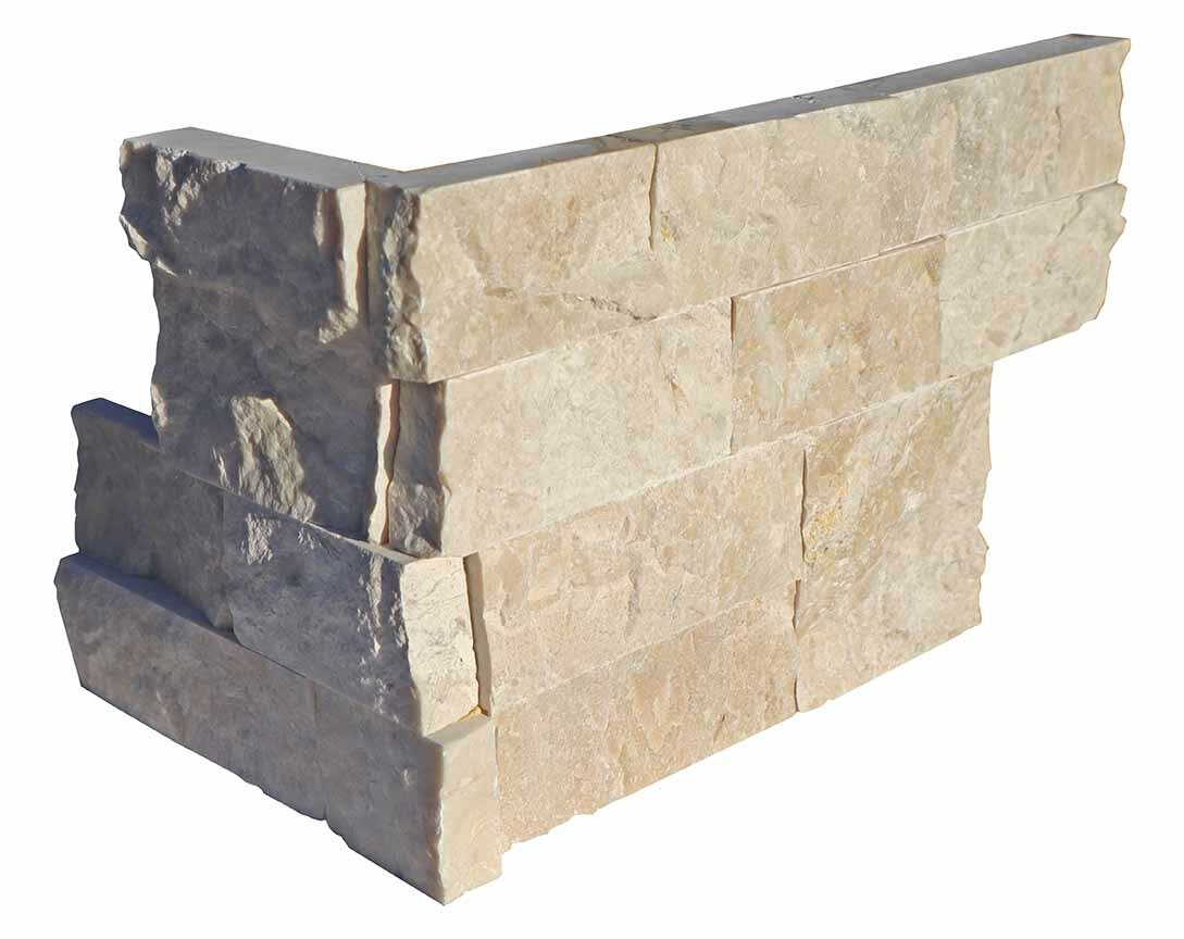 Parement mural d'angle marbre beige NOBILY, 15 cm x 20/40 cm x 1,7 cm - PALETTE COMPLETE