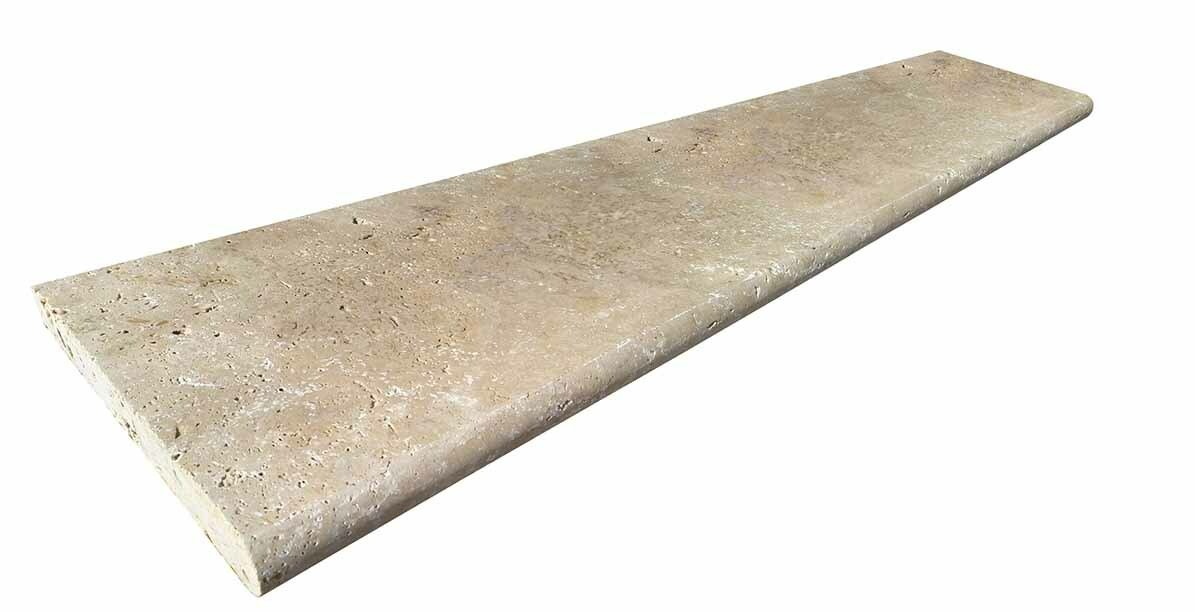Margelle de piscine ou couvertine STRONG MIX, 1 bord demi-rond, surface vieillie, 33 cm x 120 cm x 3 cm - PALETTE COMPLETE