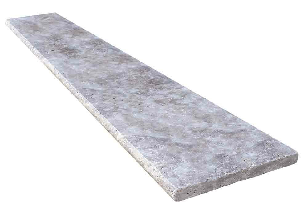 Margelle de piscine ou couvertine TITANIUM GREY, 1 bord demi-rond, surface vieillie, 33 cm x 140 cm x 3 cm - PALETTE COMPLETE