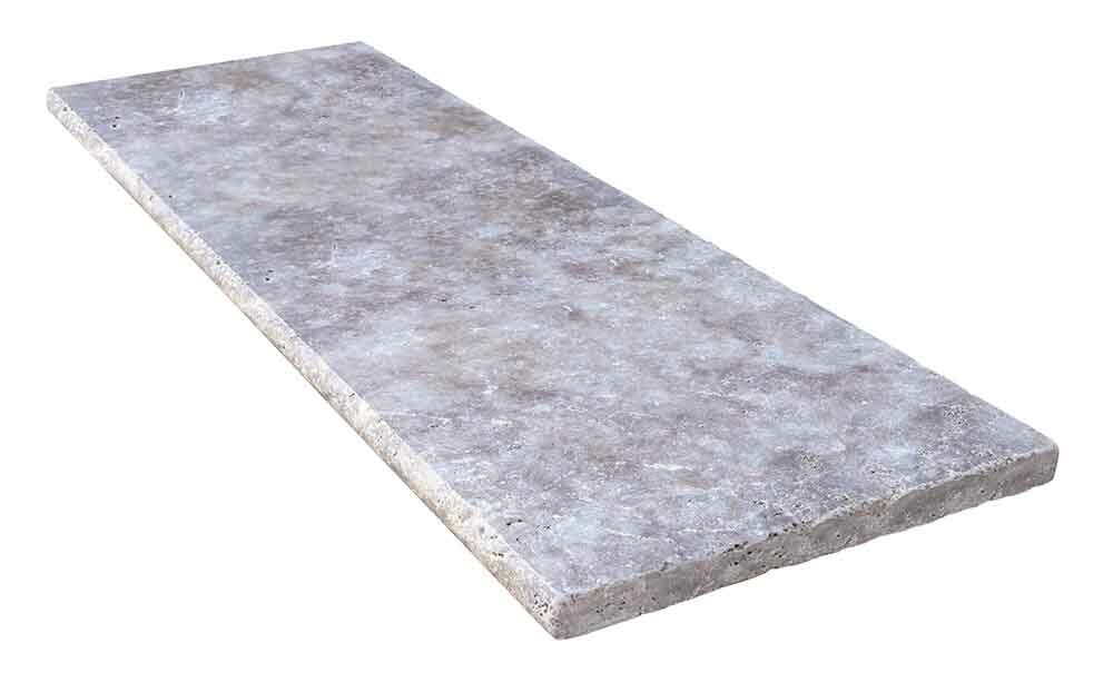 Margelle de piscine ou couvertine TITANIUM GREY, 1 bord demi-rond, surface vieillie, 50 cm x 120 cm x 3 cm - PALETTE COMPLETE