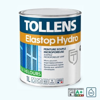 Vignette Peinture souple microporeuse TOLLENS ELASTOP HYDRO VELOURS, impression et finition