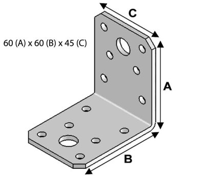 Vignette Equerre sans renforts, 60 mm x 60 mm x 45 mm