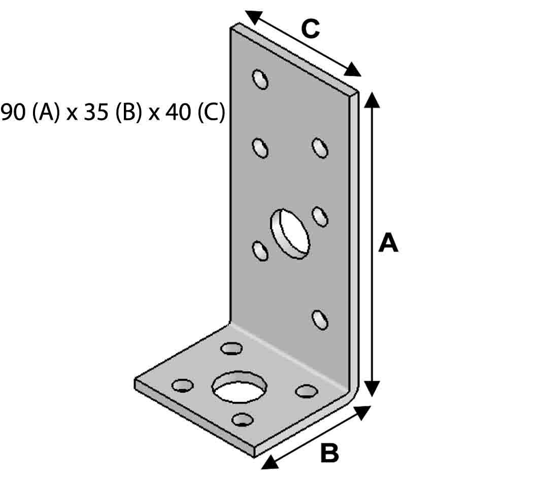 Equerre sans renforts, 90 mm x 35 mm x 40 mm