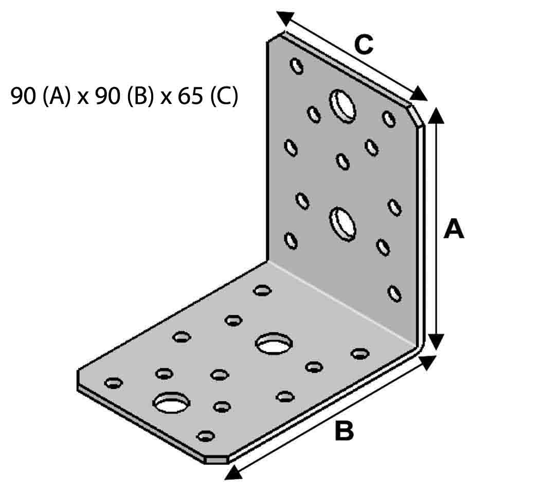Equerre sans renforts, 90 mm x 90 mm x 65 mm