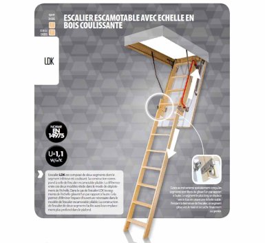 Vignette Escalier escamotable LDK avec échelle coulissante, hauteur 305 cm, 70 cm x 130 cm