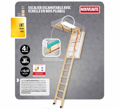 Vignette Escalier escamotable LWT Maison Passive, haut. 280 cm, 72 cm x 122 cm