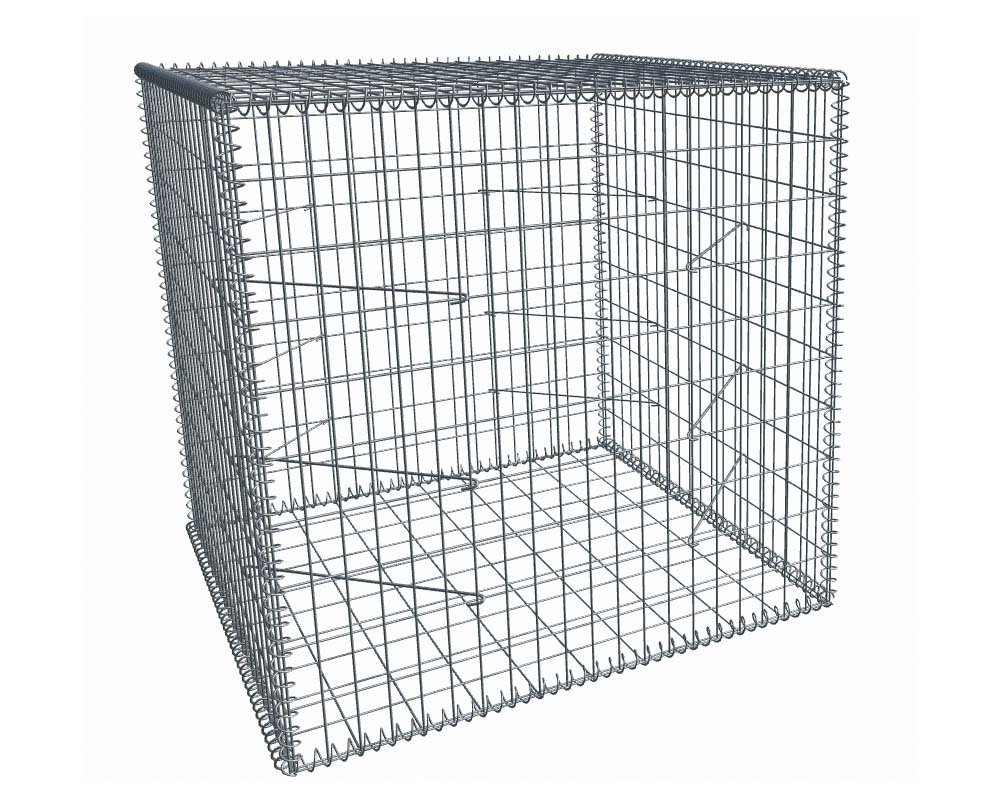 Gabion, longueur 100cm x 200cm(H) x 100(L), assemblage spirales, mailles 5 x 10 cm, grilles non visibles mailles 10 x 10 cm Ø4mm