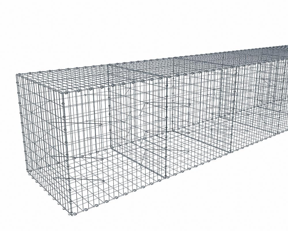 Kit gabion 30 m de longueur, 100cm (H) x 100cm (L), pour clôture, assemblage agrafes, mailles 5 x 10 cm, grilles non visibles mailles 10 x 10 cm