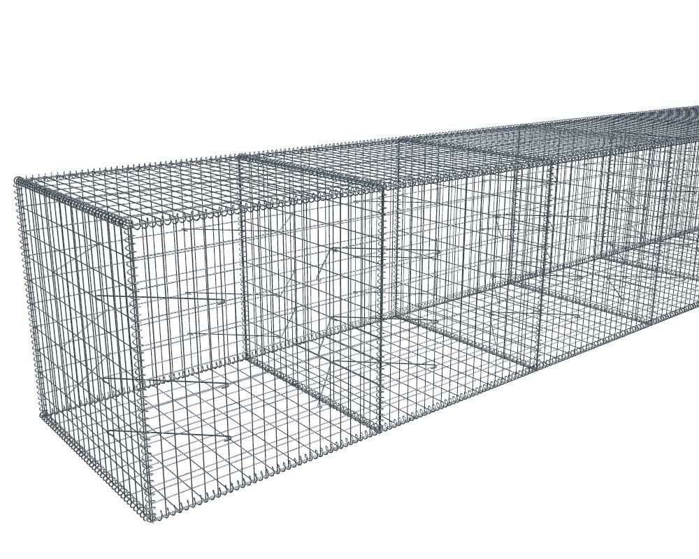 Kit gabion 30 m de longueur, 100cm (H) x 100cm (L), pour clôture, assemblage spirales, mailles 5 x 10 cm, grilles non visibles mailles 10 x 10 cm