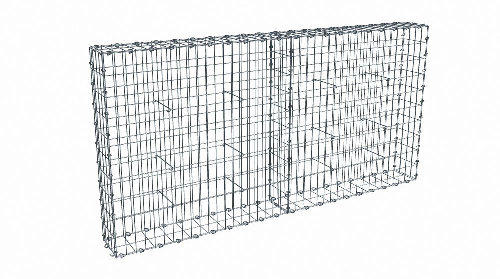 Kit gabion 2m de longueur, 100cm (H) x 20cm (L), pour clôture, assemblage agrafes, mailles 5 x 10 cm, grilles non visibles mailles 10 x 10 cm