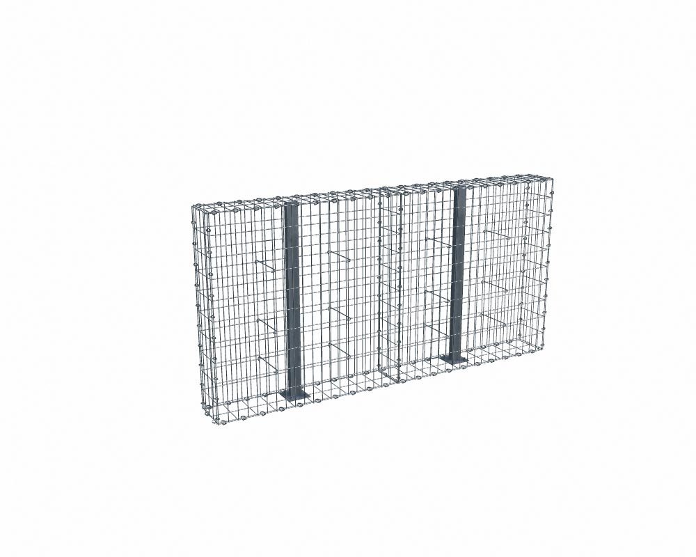 Kit gabion 2m de longueur, 100cm (H) x 20cm (L), pour clôture, assemblage agrafes, mailles 5 x 10 cm, avec poteaux raidisseurs à visser